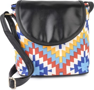 Kleio Women Casual Black Canvas, PU Sling Bag