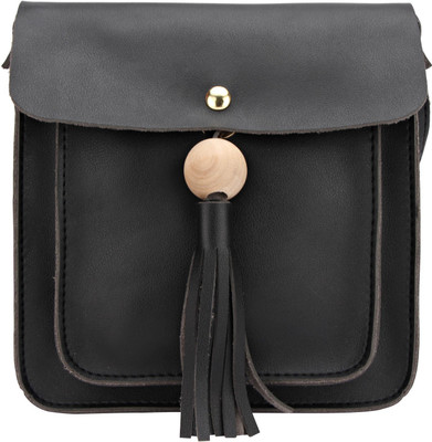 CREATIVE EMBELLISHMENT Women Casual Black PU Sling Bag