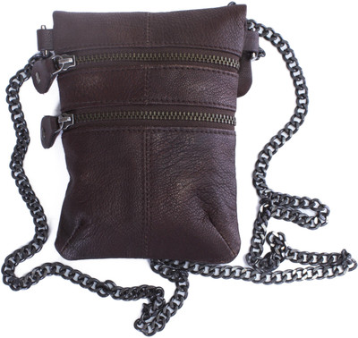 Tee Ess Women Evening/Party Brown Genuine Leather Sling Bag