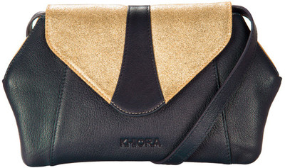 Khiora Women Casual Blue, Gold Genuine Leather Sling Bag