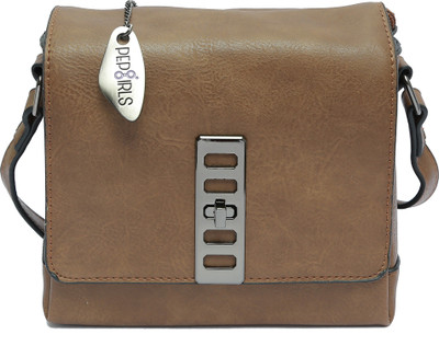 Pepgirls PG-252 Sling Bag(Brown, 7 inch)