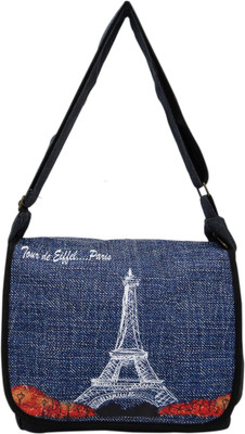Heels & Handles Women Casual Black, Blue Denim Sling Bag