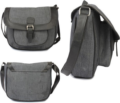 DiCure Women Casual Grey, Black Genuine Leather Sling Bag, Black;grey