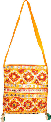 R S Jewels Women Casual Yellow Cotton Sling Bag