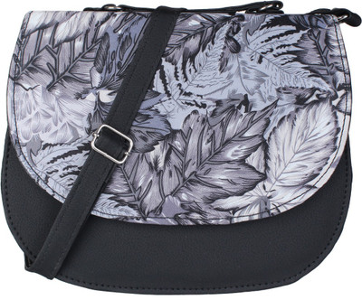 Freya Girls Casual Grey, Black PU Sling Bag, Black;grey