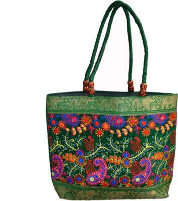 Vedic Deals Women Green Canvas Shoulder Bag