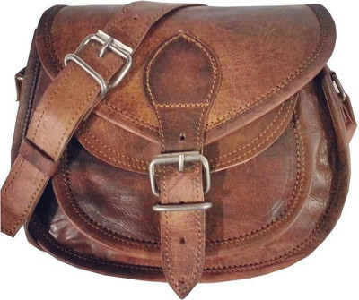 Arya Girls Casual Tan Genuine Leather Sling Bag