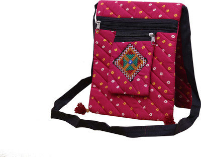 SAANKHYA Girls Casual Pink Cotton Sling Bag