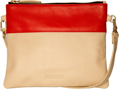 Khiora Women Casual Beige, Red Genuine Leather Sling Bag
