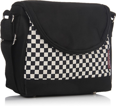 Home Heart Women Casual Black, White Canvas, PU Sling Bag