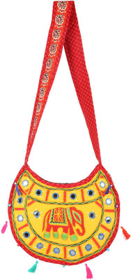 Rajrang Women Casual Yellow, Orange, Blue Cotton Sling Bag, Blue;orange;yellow