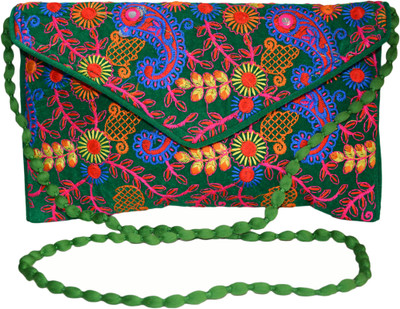 Vedic Deals Women Evening/Party Green Canvas Sling Bag