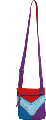 Anekaant Women Casual Red, Purple, Blue Canvas, PU Sling Bag, Blue;purple;red