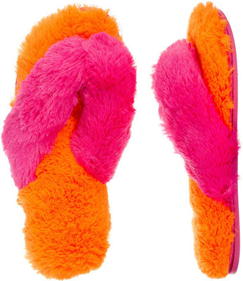 Dearfoams Fur Flip Flops, Orange