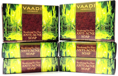 Vaadi Herbals Herbals Becalming Tea Tree Soap Anti-acne Therapy - Pack of 6(450 g, Pack of 6)