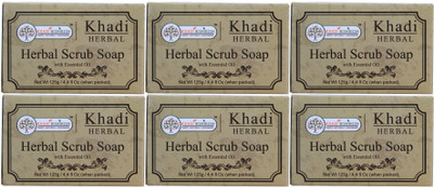 Khadi Rishikesh Herbal Mint Rosemerry Scrub Soap-Pack of 6 Each(125 g, Pack of 6)