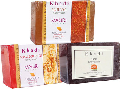 Khadi Mauri Saffron Oat Rose-Sandal Soaps Pack of 3 Herbal Ayurvedic Natural(375 g, Pack of 3)
Khadi Mauri Saffron Oat Rose-Sandal Soaps Pack of 3 Herbal Ayurvedic Natural(375 g, Pack of 3)