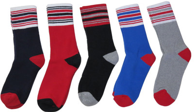 Neska Moda Boys & Girls Solid Mid-Calf/Crew(Pack of 5, Black;blue;grey;red
