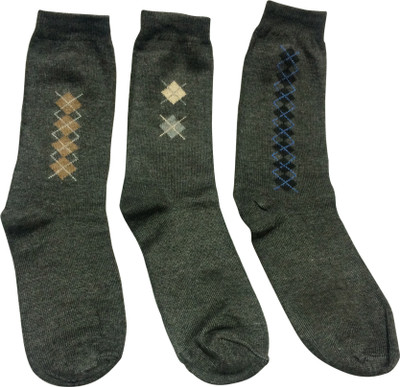 Graceway Men's Geometric Print Mid-Calf/Crew(Pack of 3, Blue