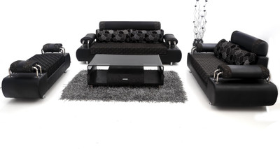 Furnicity Fabric 3 + 2 + 1 Black Sofa Set