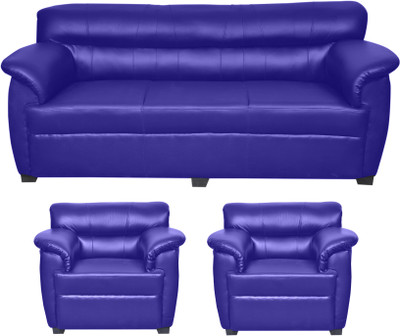 HOMESTOCK Leatherette 3 + 1 + 1 Blue Sofa Set