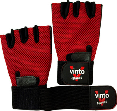 Vinto Premium RED BLACK Gym & Fitness Gloves (Free Size, Red), Black;red