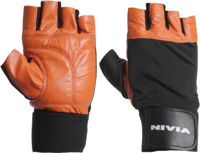 Nivia Leather Gym Fitness Gloves with Wrist Wrap, Orange