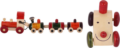 Buddha Crafts Wooden GoodsTrain with Nano Car Toy Set(Multicolor)