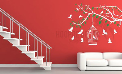 Hoopoe Decor Branch and Birds Sticker(Pack of 1, White
