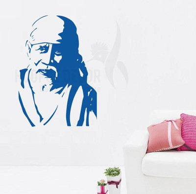 Hoopoe Decor Saibaba face Sticker(Pack of 1, Blue