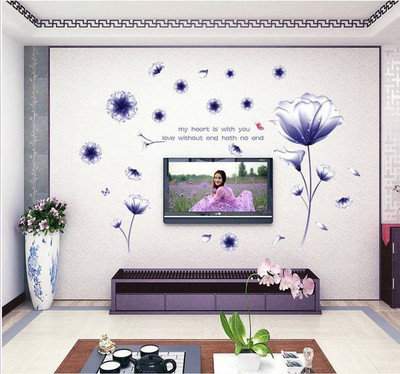 Looks United PVC Vinyl Purple Flowers Wall Sticker(Pack of 1