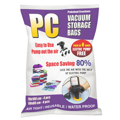 Prakshaal Creations Electric pump 8 pc set High Volume Storage Vaccum Bags(Pack of 9)
Prakshaal Creations Electric pump 8 pc set High Volume Storage Vaccum Bags(Pack of 9)