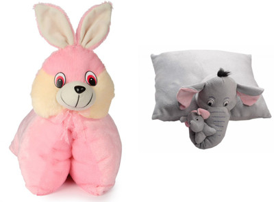 Deals India Deals India Folding Bunny Pillow(40 cm) and Grey Elephant Pillow ( 40 cm) set of 2 - 40 cm(Multicolor)