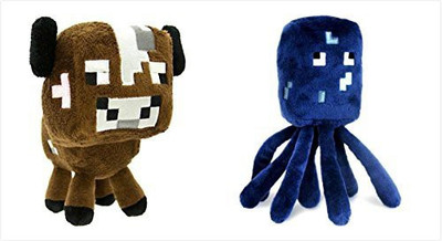Minecraft Official Overworld 7" Plush Set Of 2 Ba Cow And Squid(Brown)