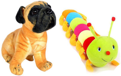 Swastikunj Plushed Sitting Dog (32 Cm) And Colourful Caterpillar (55 Cm)Combo - 10 cm(Multicolor)