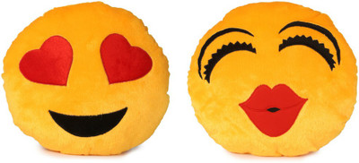 Deals India Deals India Heart Eyes Smiley and Kiss smiley Cushion - 35 cm(smiley1&3)Set of 2 - 35 cm(Yellow)