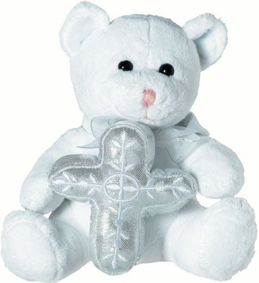 Amscan Plush Tender Love Religious Bear Holding Silver Cross(White)