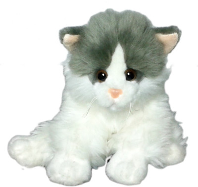 Soft Buddies White & Grey Cat - 8 inch(White)