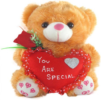 Tickles Cute Teddy With Lovely Heart And Rose - 26 cm(Brown)