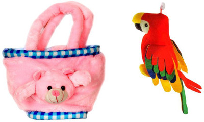 Deals India "Deals India Deals India Teddy Bag And Parrot Combo - 10 cm (Pink, Red)" - 30 cm(Multicolor)