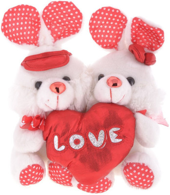 Twisha Couple Rabbit with Heart - 10 inch(White, Red), Red;white