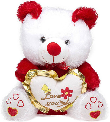 Glitters Designer Heart White Red Teddy - 40 cm(Red)
