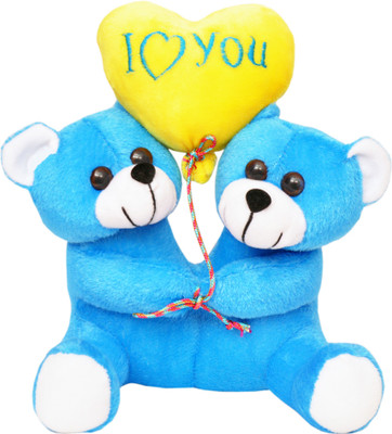 Tabby Toys Cute Couple Teddy With Heart Shape Baloon - 26 cm(Blue, Yellow)