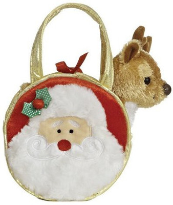 Aurora World Inc Plush Fancy Pals Merry Santa Pet Carrier - 13.8 inch(White)