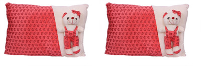 ESHTYLE Combo of 2 Linea Pillow with Teddy 40cm - 6 Inch(Red)