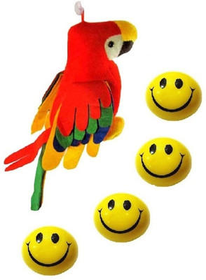 VRV Soft Smiley Face Balls and Musical Parrot - 20 cm(Yellow, Red), Red;yellow