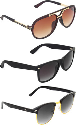 Zyaden Rectangular, Clubmaster, Wayfarer Sunglasses(Brown, Green, Black