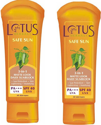 Lotus Safe Sun 3 In 1 Matte Look Daily Sunblock (100 g) (100 g) - SPF 40 PA+++(200 g)
Lotus Safe Sun 3 In 1 Matte Look Daily Sunblock (100 g) (100 g) - SPF 40 PA+++(200 g)