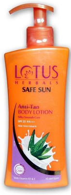 Lotus Herbals Safe Sun Anti-Tan Body Lotion Silky Smooth Care - SPF 25 PA+++(250 ml)
Lotus Herbals Safe Sun Anti-Tan Body Lotion Silky Smooth Care - SPF 25 PA+++(250 ml)