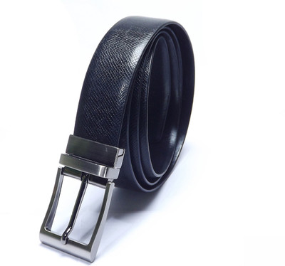 Mentiezi Men Black Genuine Leather Reversible Belt